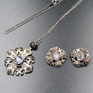 Vintage Jerusalem Lab Alexandrite 800 Silver Maltese Cross Necklace Set